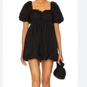 Free People Rendezvous Me Puff Sleeve Babydoll Bubble Mini Dress Black Size M